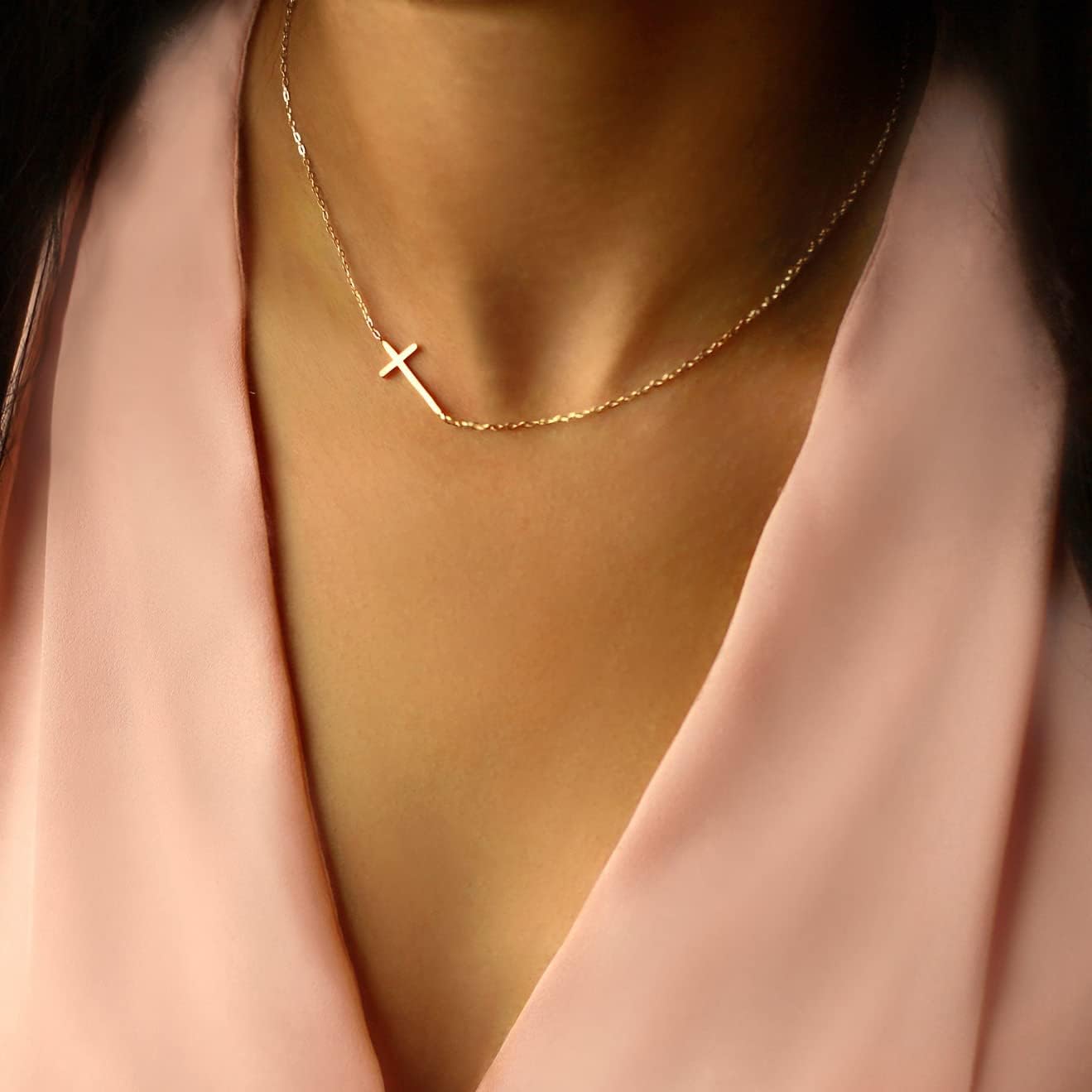 Havopso 18K Gold Plated Simple CZ Diamond Cross Necklace for Women Stainless Steel Plain Tiny Cross Faith Pendant Necklace Dainty Minimal Jewelry Confirmation - Image 6