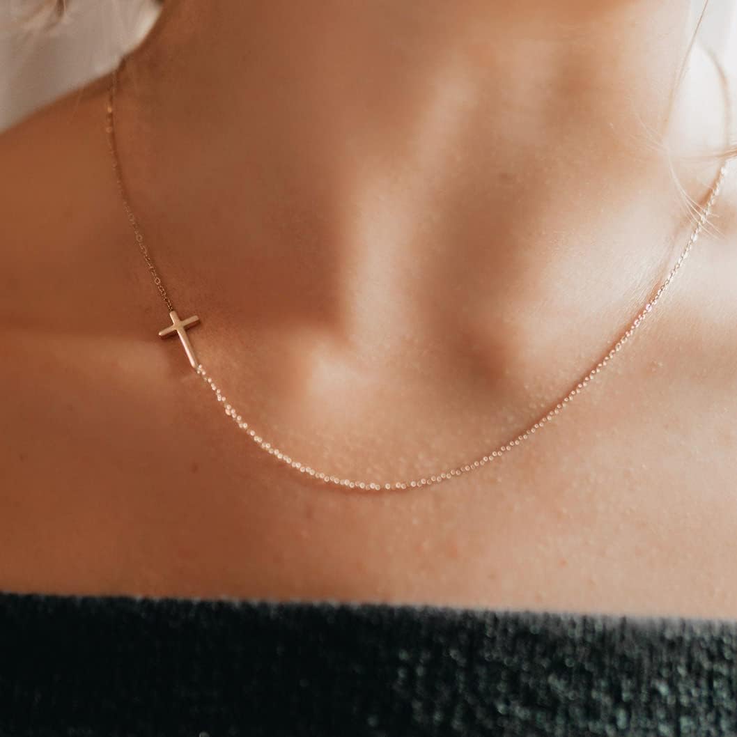 Havopso 18K Gold Plated Simple CZ Diamond Cross Necklace for Women Stainless Steel Plain Tiny Cross Faith Pendant Necklace Dainty Minimal Jewelry Confirmation - Image 4