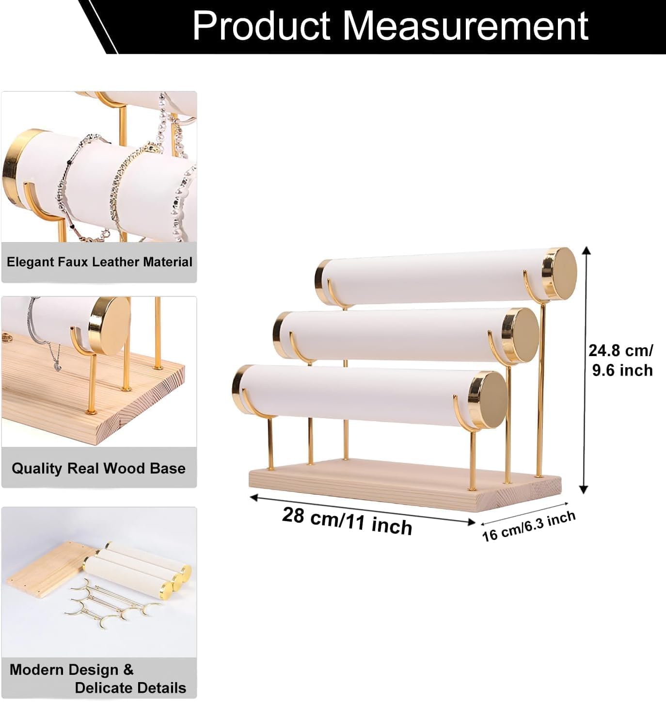 Taicols Detachable Bracelet Stand, 3-layer Bracelet Stand, Watch Stand, Jewelry Storage Stand, Dressing Table, Watch Stand (White) - Image 2