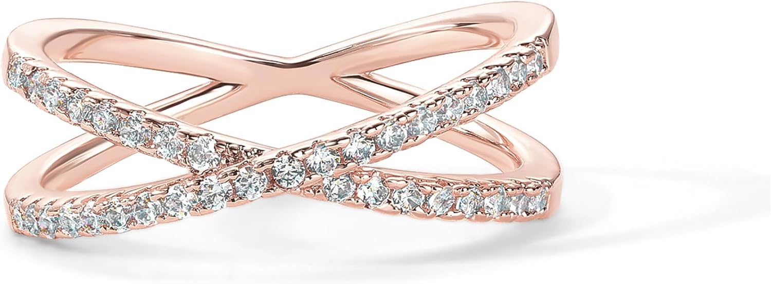 PAVOI 14K Rose Gold Plated X Ring CZ Simulated Diamond Criss Cross Ring - Image 3