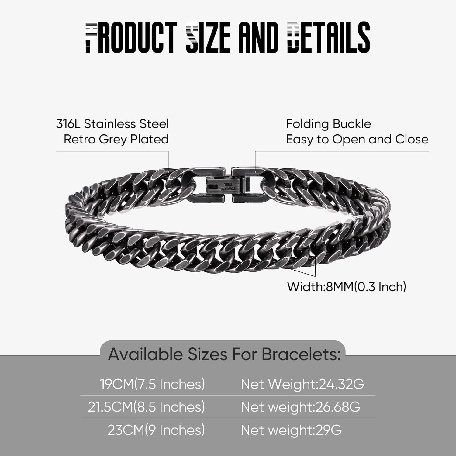 VNOX Bracelet for Men Cuban Link Chain for Women Men Stainless Steel Mens Chain Bracelet Silver Gold Black Men Bracelet Mens Jewelry Christmas Birthday Gifts for Men Boyfriend Dad Homme - Image 5