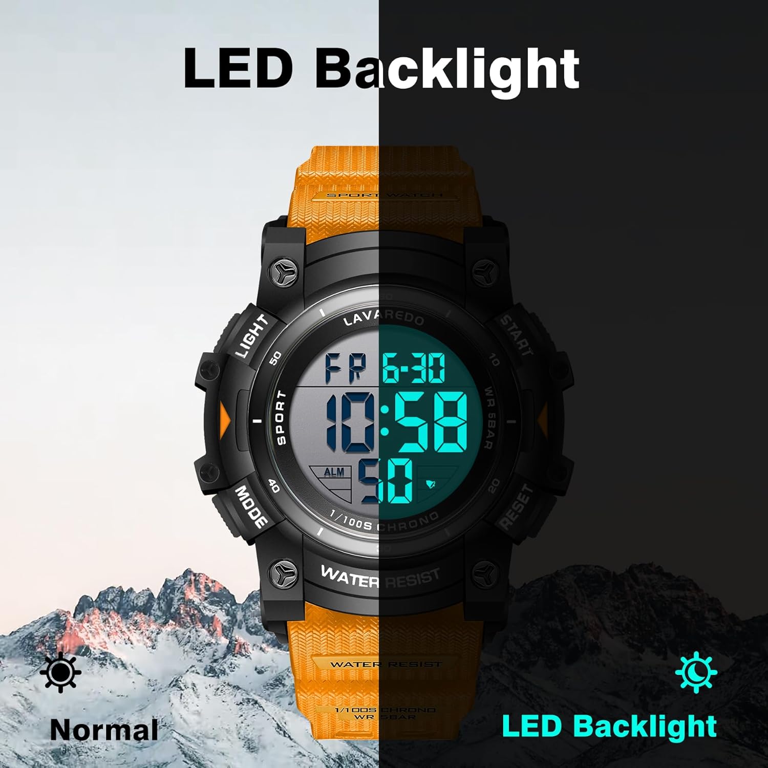 Watches for Men Digital Sport Outdoor Mens Watches 5ATM Waterproof Large Numbers Men's Watch with Resin Strap Military LED Backlight Montre Homme - Image 8