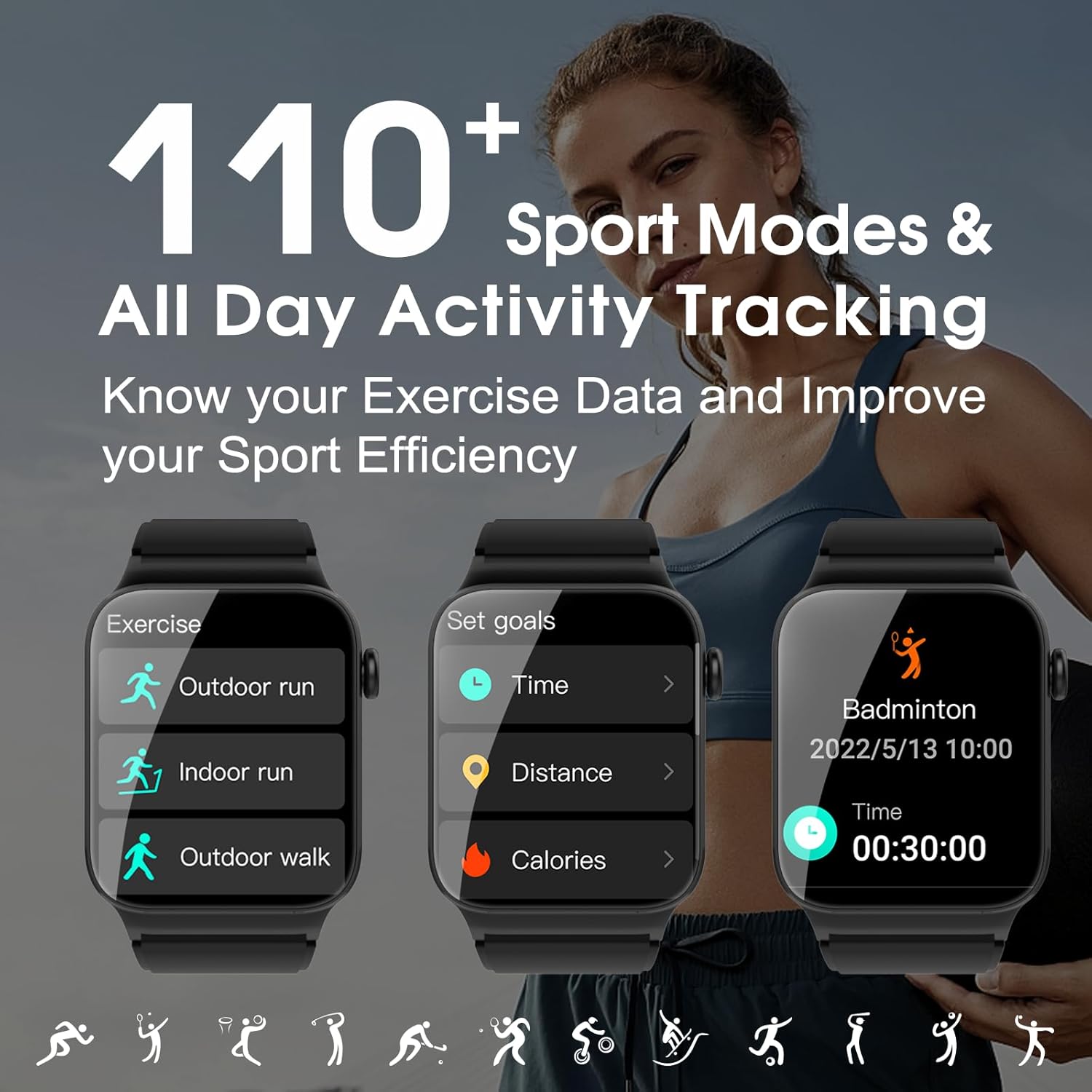 STECEi Smart Watch for Men Women Bluetooth Call, 1.85" HD Screen Smartwatch with Heart Rate/Sleep Monitor, 110+ Sport Modes Activity Trackers IP68 Waterproof, Fitness Watch for Android iOS, Pure Black - Image 5