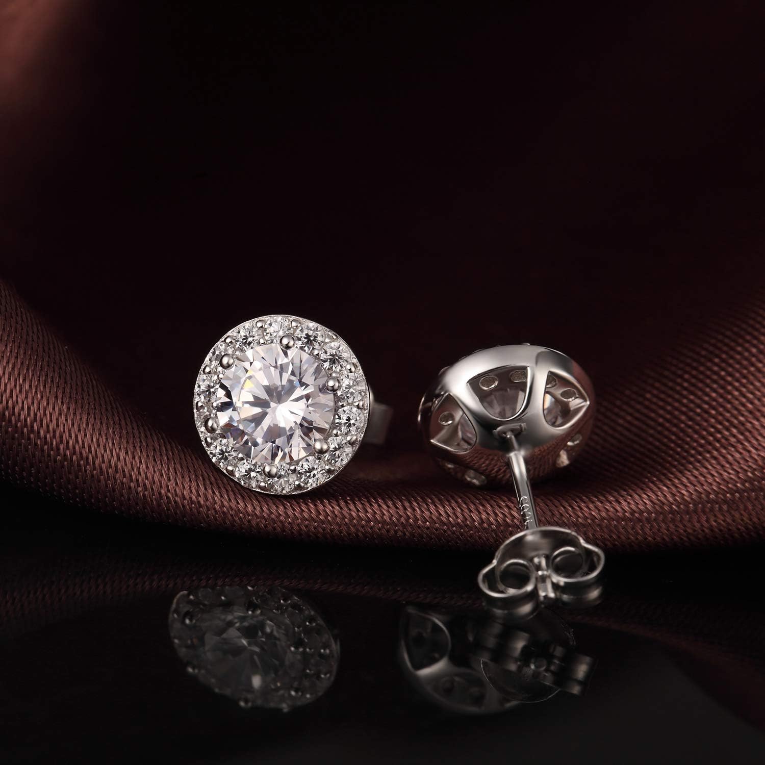 Han han 18K Platinum Plated Halo Stud Earrings, 925 Sterling Silver Round Cut Halo Earrings for Women, Hypoallergenic Cubic Zirconia Diamond Stud Earrings 10MM - Image 6