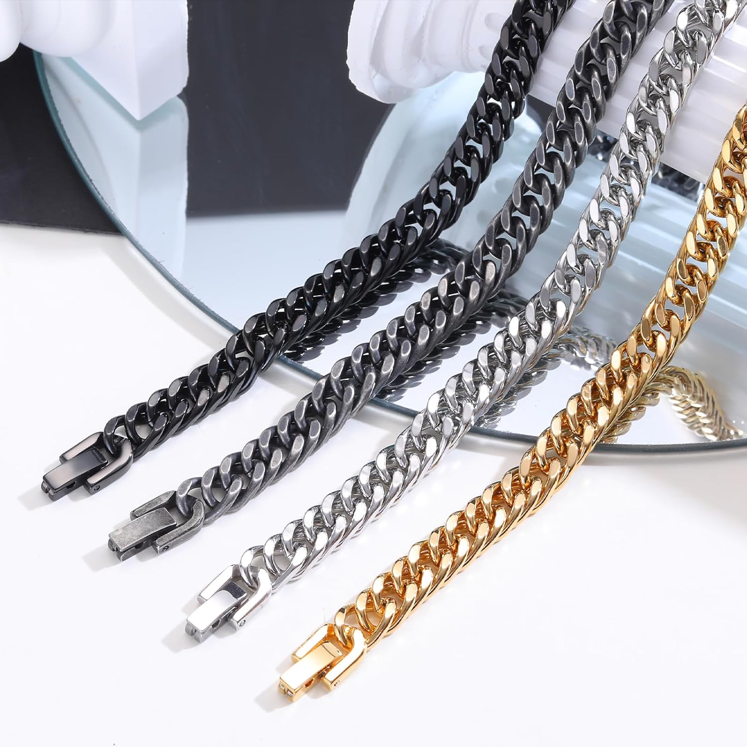 VNOX Bracelet for Men Cuban Link Chain for Women Men Stainless Steel Mens Chain Bracelet Silver Gold Black Men Bracelet Mens Jewelry Christmas Birthday Gifts for Men Boyfriend Dad Homme - Image 6