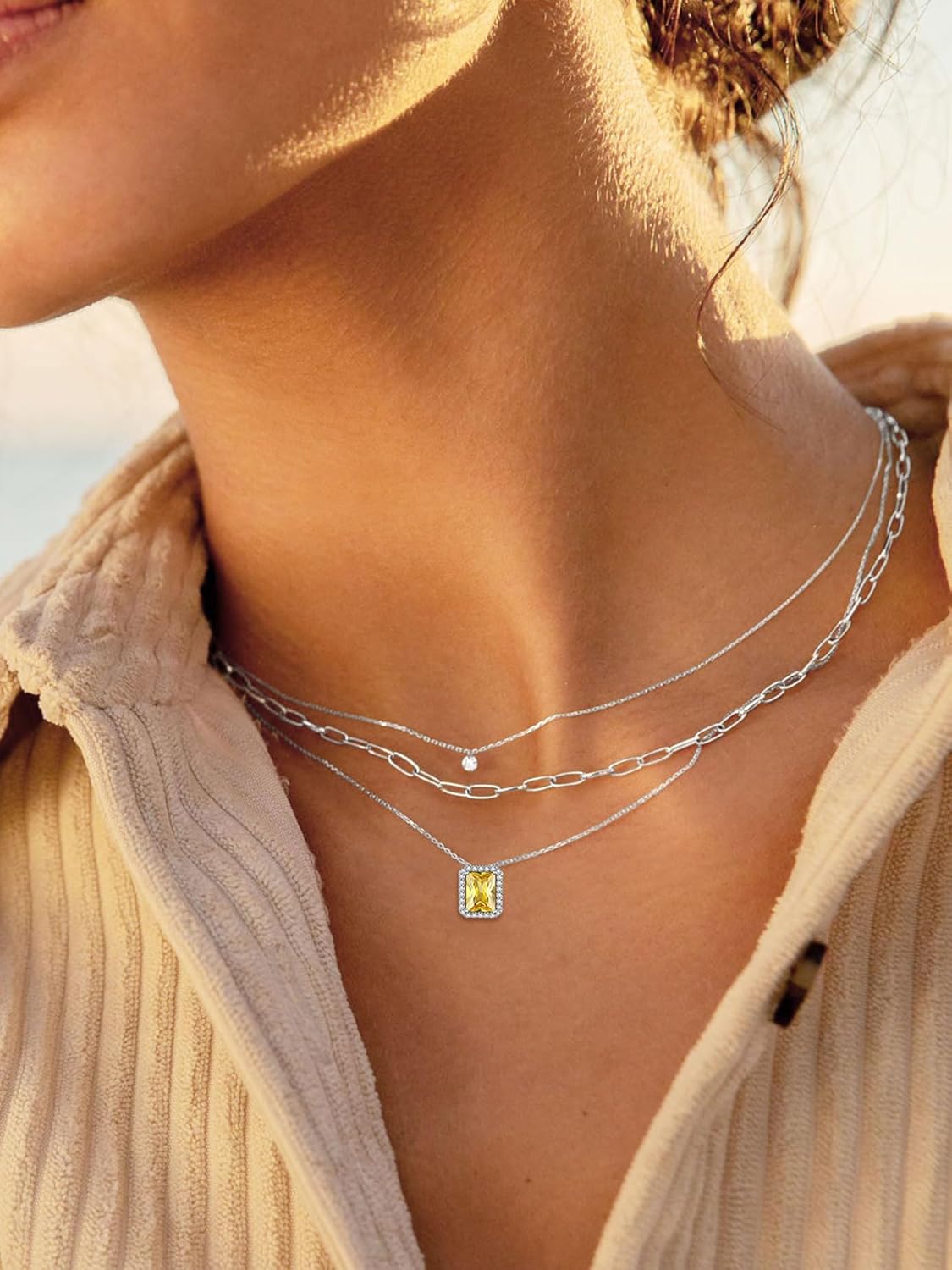 ChicSilver 925 Sterling Silver Heart/Round/Pear/Emerald Cut Simulated Birthstone Necklace Birthday Gift for Women (with Gift Box) - Image 9