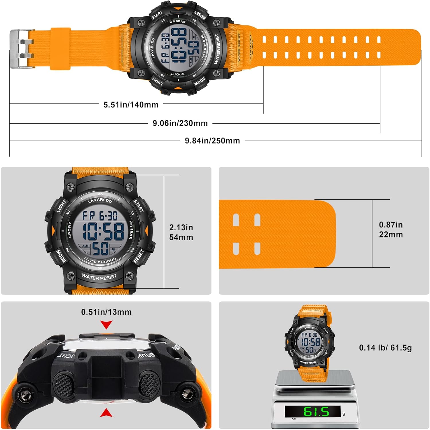 Watches for Men Digital Sport Outdoor Mens Watches 5ATM Waterproof Large Numbers Men's Watch with Resin Strap Military LED Backlight Montre Homme - Image 4