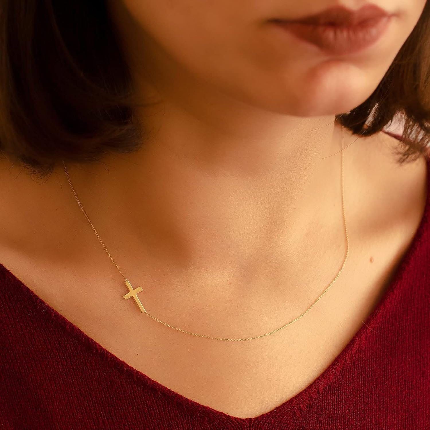 Havopso 18K Gold Plated Simple CZ Diamond Cross Necklace for Women Stainless Steel Plain Tiny Cross Faith Pendant Necklace Dainty Minimal Jewelry Confirmation - Image 5