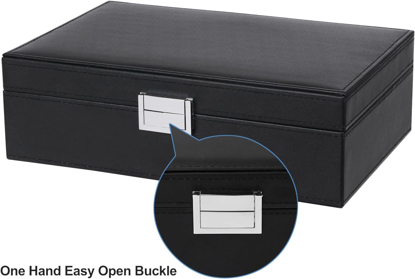 BEWISHOME Jewelry Box Organizer with 4 Watch Case Removable Tray Jewelry Display Storage Case - 7 Necklace Hook - Velvet Lining - Earring Ring Bracelet Case for Women Girls - Black PU Leather SSH07B - Image 5