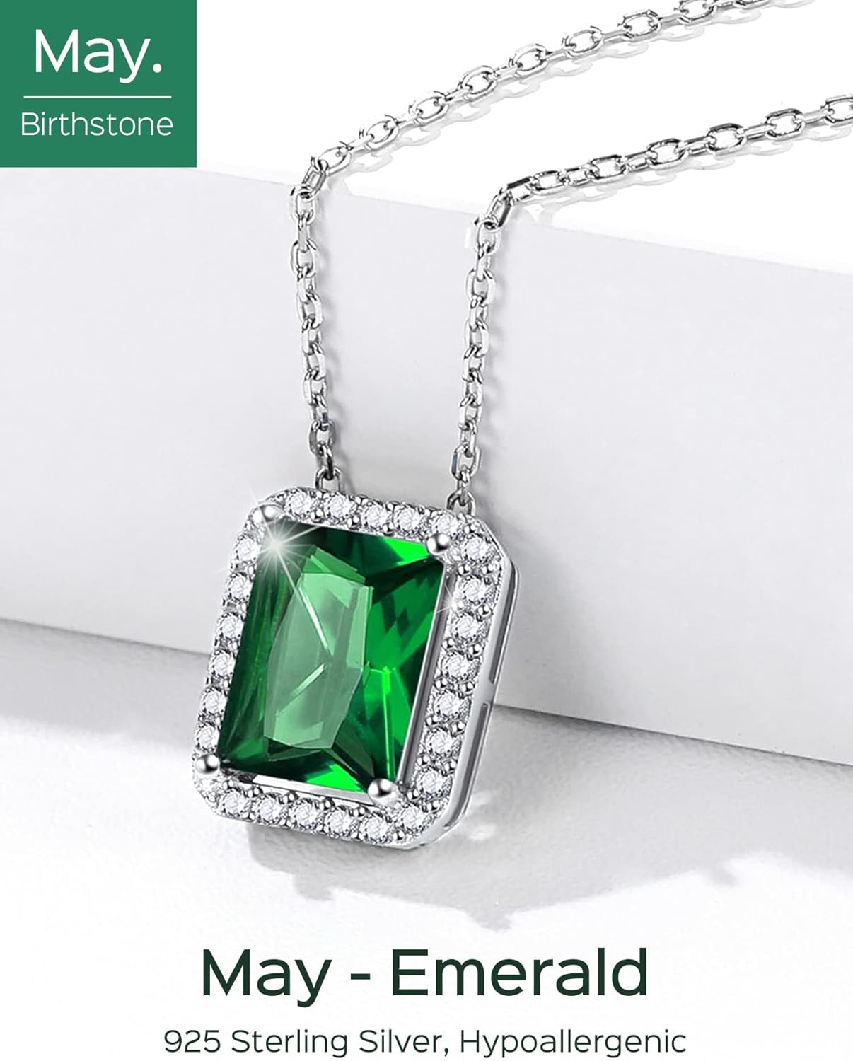 ChicSilver 925 Sterling Silver Heart/Round/Pear/Emerald Cut Simulated Birthstone Necklace Birthday Gift for Women (with Gift Box) - Image 5