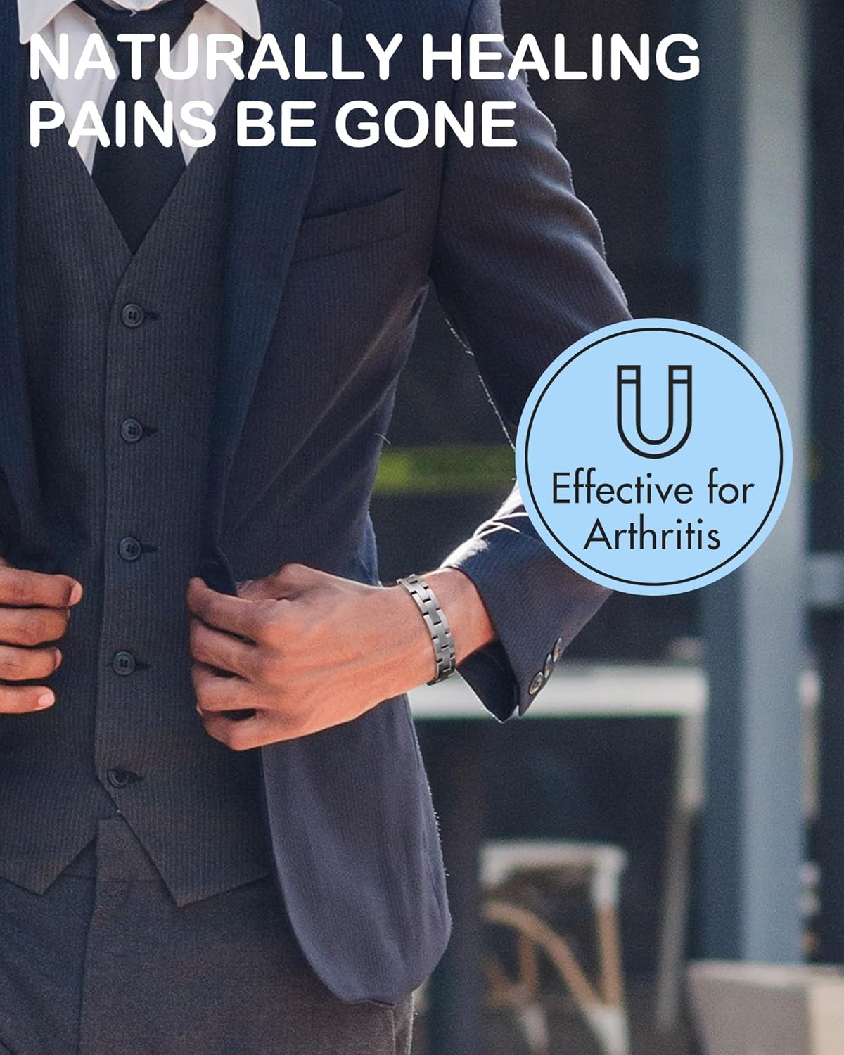 Feraco Magnetic Bracelet for Men Titanium Steel Magnetic Bracelet for Men with Double Row Magnets Adjustable - Image 5