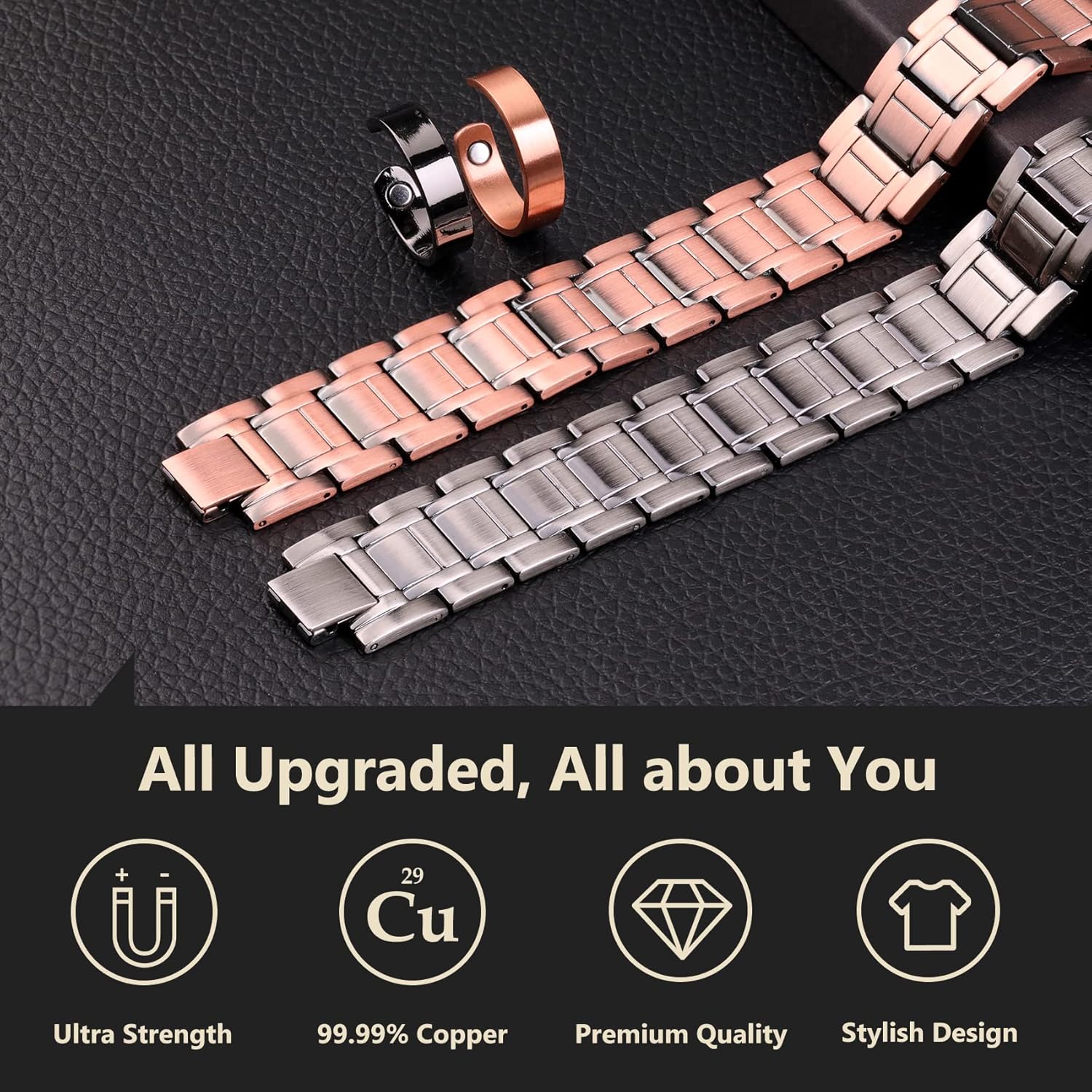 Feraco Copper Bracelets for Men,Pure Copper Magnetic Jewelry with 3 Row Neodymium Magnets,Adjustable Size,Gifts for Men - Image 3