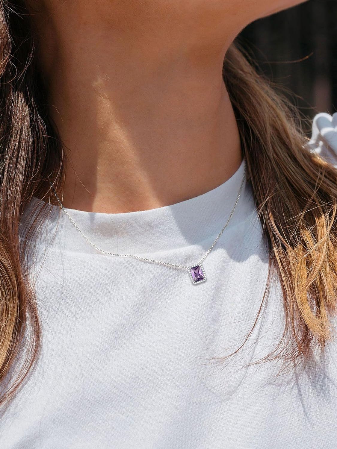 ChicSilver 925 Sterling Silver Heart/Round/Pear/Emerald Cut Simulated Birthstone Necklace Birthday Gift for Women (with Gift Box) - Image 8