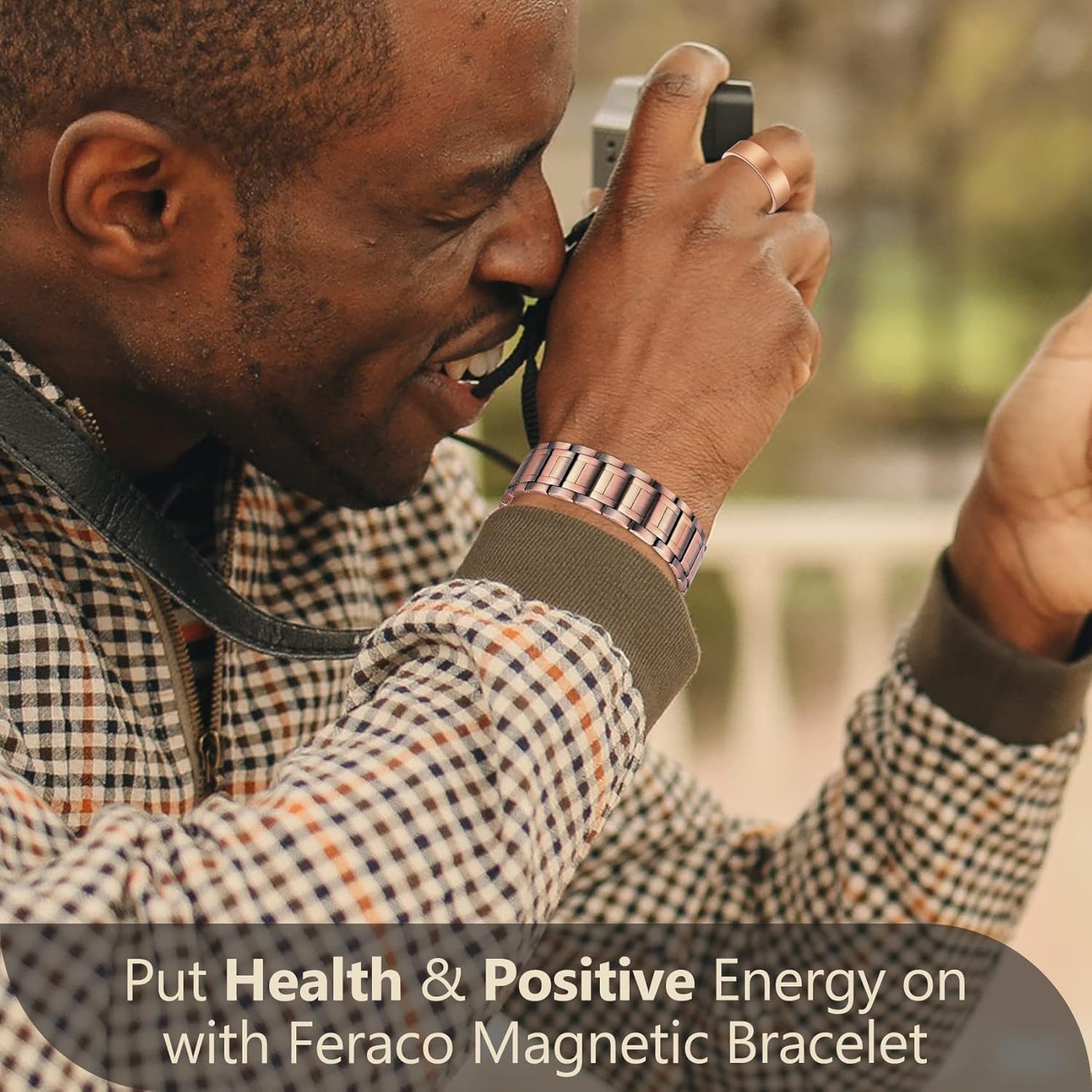 Feraco Copper Bracelets for Men,Pure Copper Magnetic Jewelry with 3 Row Neodymium Magnets,Adjustable Size,Gifts for Men - Image 9