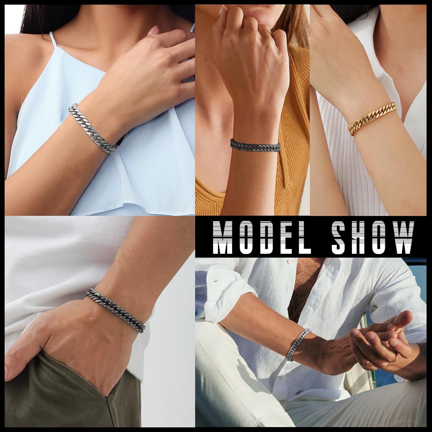 VNOX Bracelet for Men Cuban Link Chain for Women Men Stainless Steel Mens Chain Bracelet Silver Gold Black Men Bracelet Mens Jewelry Christmas Birthday Gifts for Men Boyfriend Dad Homme - Image 4