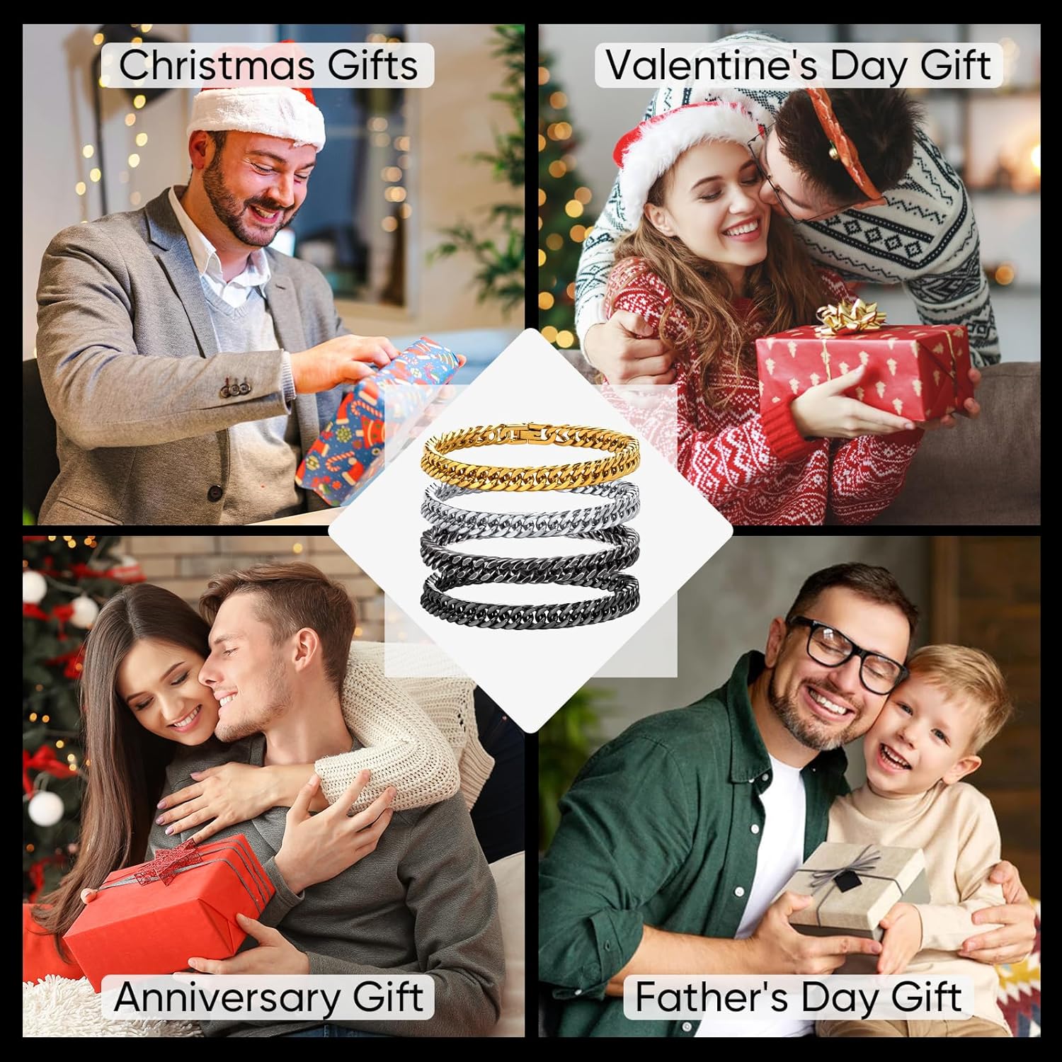 VNOX Bracelet for Men Cuban Link Chain for Women Men Stainless Steel Mens Chain Bracelet Silver Gold Black Men Bracelet Mens Jewelry Christmas Birthday Gifts for Men Boyfriend Dad Homme - Image 7