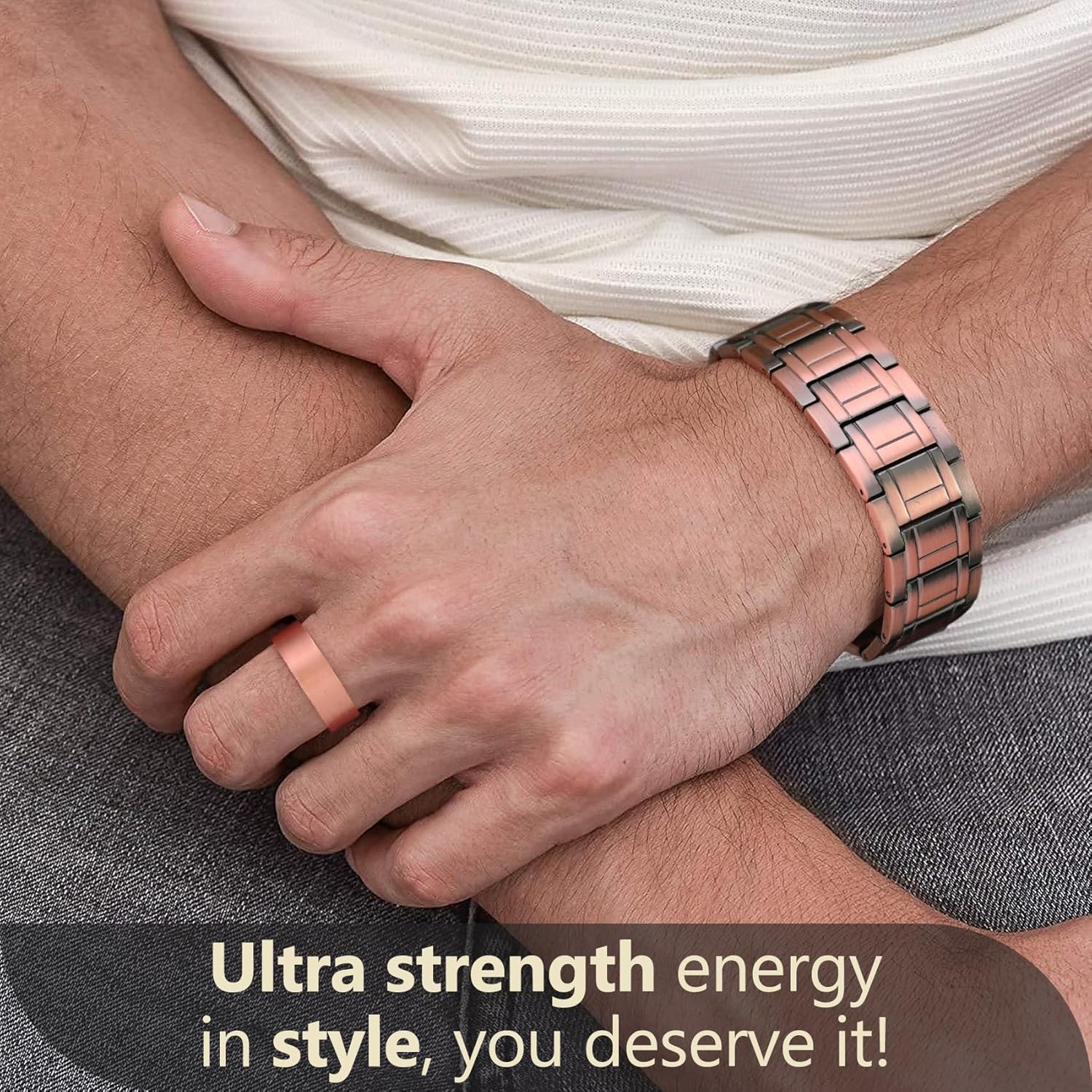 Feraco Copper Bracelets for Men,Pure Copper Magnetic Jewelry with 3 Row Neodymium Magnets,Adjustable Size,Gifts for Men - Image 4