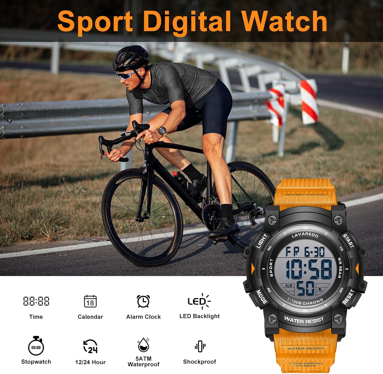 Watches for Men Digital Sport Outdoor Mens Watches 5ATM Waterproof Large Numbers Men's Watch with Resin Strap Military LED Backlight Montre Homme - Image 2