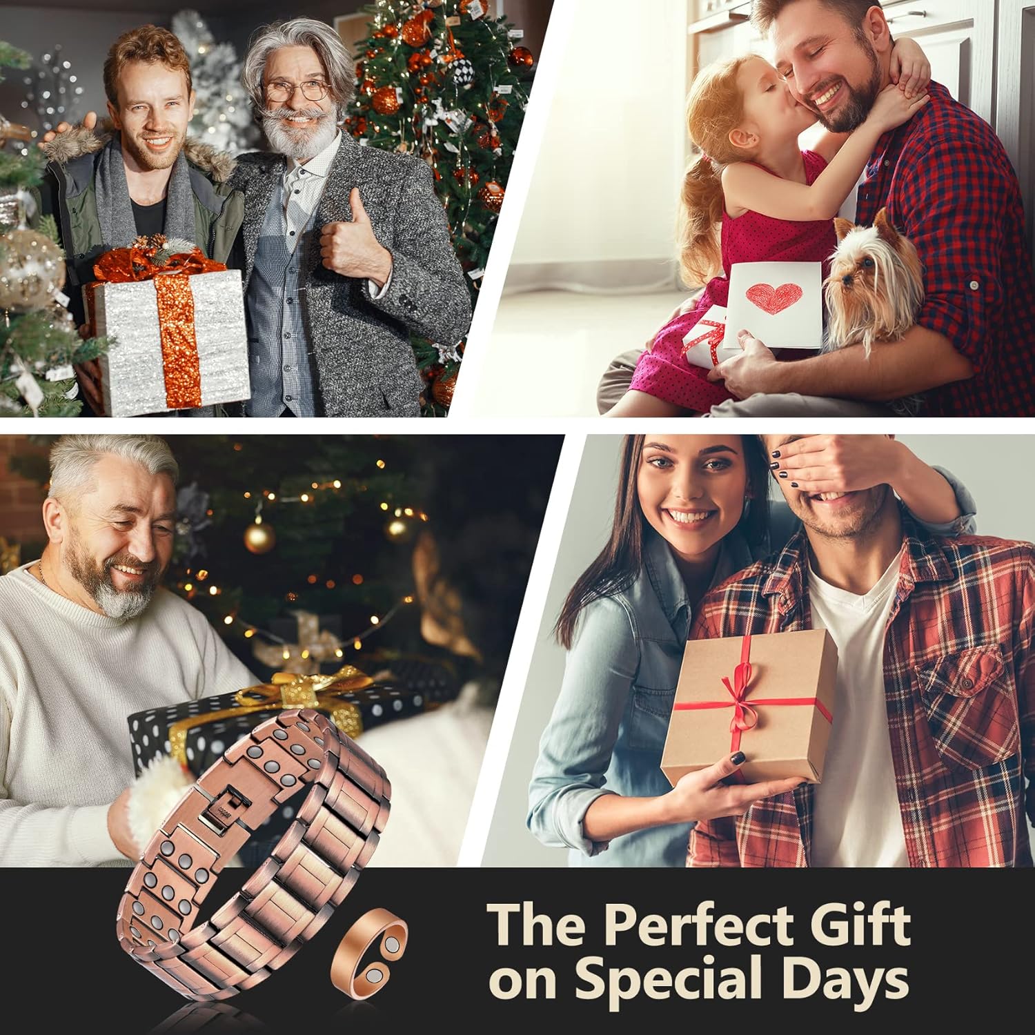 Feraco Copper Bracelets for Men,Pure Copper Magnetic Jewelry with 3 Row Neodymium Magnets,Adjustable Size,Gifts for Men - Image 5