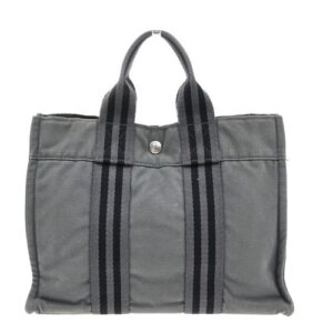 HERMES Logo Fourre Tour PM Hand Tote Bag Canvas Gray Black SHW France 09EF158