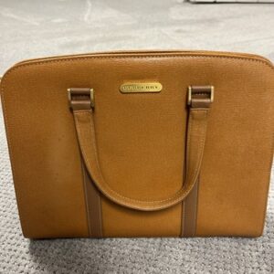 Burberry Brown Leather Hand Bag With Haymarket Check Interior