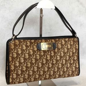 Christian Dior Bag Trotter Hand Shoulder Purse Brown Gold Limited model Auth