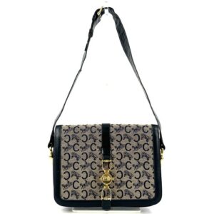 CELINE C Macadam Shoulder Bag Canvas Leather Navy Authentic from Japan _0124