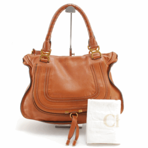 Chloe Marcie Shoulder Hand Bag Leather Brown Gold Authentic