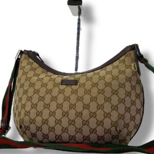 GUCCI Half Moon Shoulder Bag GG Monogram Beige Sherry Line Leather MBb1454