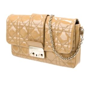 Christian Dior Cannage Promenade Wallet on Chain Nude/Tan Patent Leather