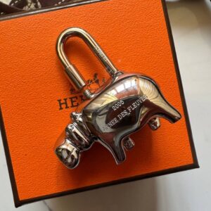 Hermes Cadena Hippo 2005 Silver Lock Bag Charm Padlock