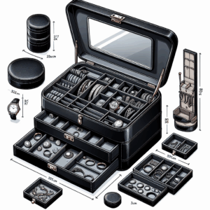 Kendal Extra Large Jewelry Box with Mirror, 32x17x30cm Multi-Layer Jewelry Organizer with Side Compartments & Drawers, PU Leather Storage Case for Rings, Earrings, Bracelets & Watches (Classic Black)