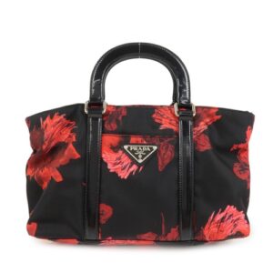 PRADA Triangle Logo Nylon Leather 2Way Tote Bag Hand Bag BN1066 Auth Used F/S
