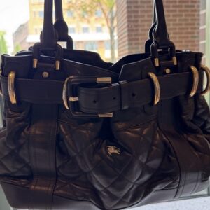 BURBERRY Beaton Quilted Black Patent Leather Tote Bag