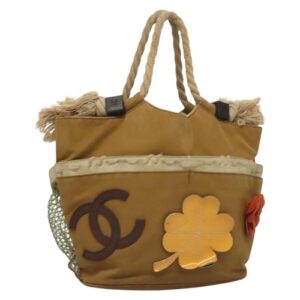 CHANEL Camelia COCO Mark Hand Bag Canvas Brown Silver CC Auth 132294