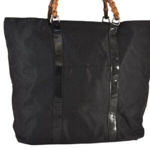 Authentic GUCCI Bamboo Vintage Tote Hand Bag Nylon Leather Black 0770N Authentic GUCCI Bamboo Vintage Tote Hand Bag Nylon Leather Black 0770N