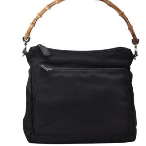 Authentic GUCCI Bamboo Shoulder Bag Nylon Leather Brown L2498 Authentic GUCCI Bamboo Shoulder Bag Nylon Leather Brown L2498