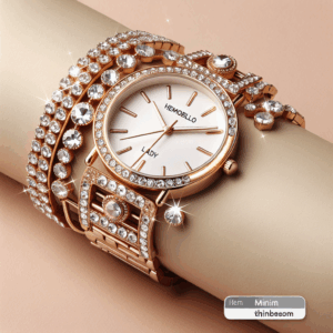 Hemobllo Lady Women Wrist Watch Rhinestone Bracelet Watch Fashion Elegant Ladies Watch Mini Dress Bling Watch (Golden White)