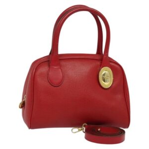 Christian Dior Hand Bag Leather 2way Red Gold Auth BA4176