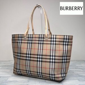 BURBERRY Tote bag Handbag Beige Canvas Leather From Japan