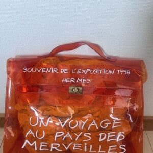 HERMES Vinyl Kelly Beach Hand Bag Orange clear tote bag SOUVENIR DE L’EXPOSITION