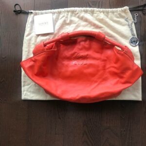 Authentic LOEWE Nappa Aire Hand Bag Leather Anagram Logo Orange Charm Vintage