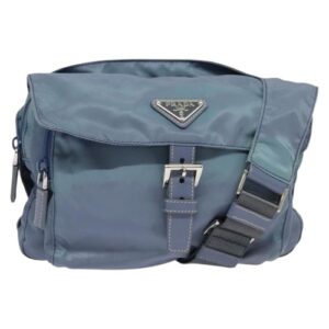 PRADA Shoulder Bag Nylon Blue Silver Auth 131693