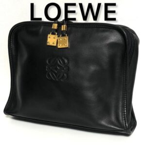 LOEWE Black Anagram Leather Clutch Bag Men’s used