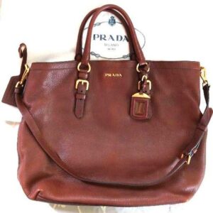 Prada Leather Tote Bag Brown Large Capacity A4 2Way Authentic Used