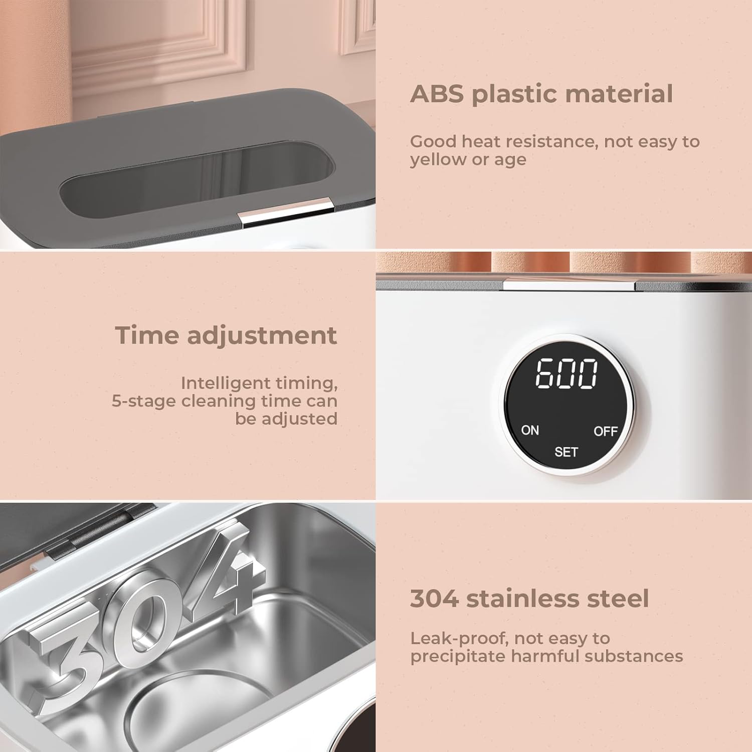 Ultrasonic Jewelry Cleaner, Ultrasonic Cleaner with 600ML Large Capacity, Jewelry Cleaner Machine with 5 Digital Timer, Basket and Holder, Ultra Sonic Cleaner for Jewelry, Glasses, Ring, Watch Strap - Image 4