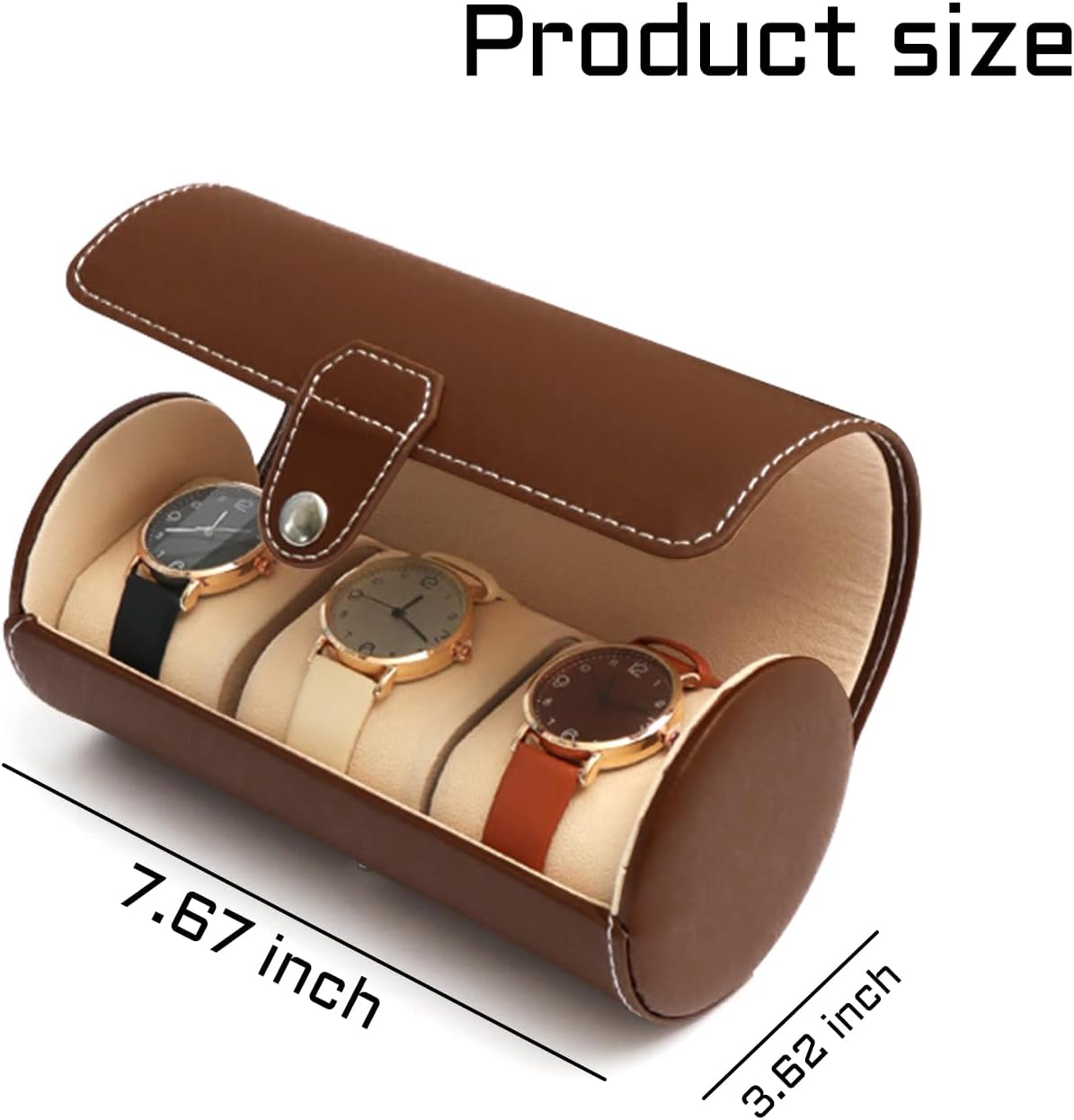 WisePoint 3 Slots Watch Box, PU Leather Watch Case Portable Watch Roll Travel Case for Men and Women, Vintage Watch Display Case with Detachable Pillows for Watch, Jewelry (brown) - Image 6