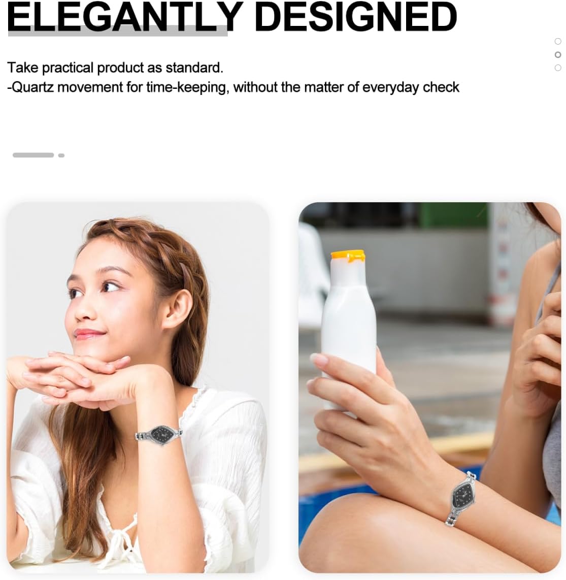 Hemobllo Lady Women Wrist Watch Rhinestone Bracelet Watch Fashion Elegant Ladies Watch Mini Dress Bling Watch (Golden White) - Image 6