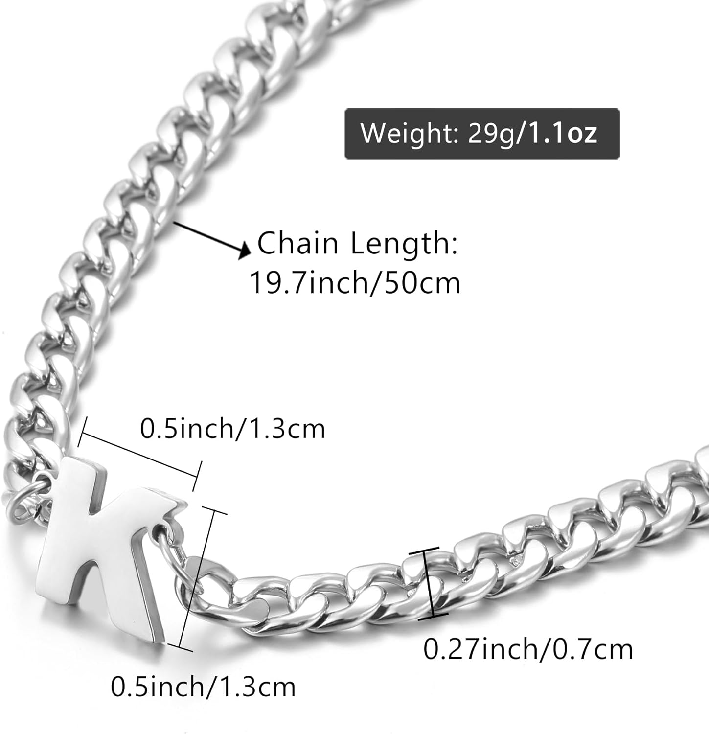 Initial A-Z Letter Cuban Link Chain Necklace for Men Women Gold Silver Letter Pendant Stainless Steel 6 mm Width 19.7 Inches Jewelry Gift for Men Husband - Image 2