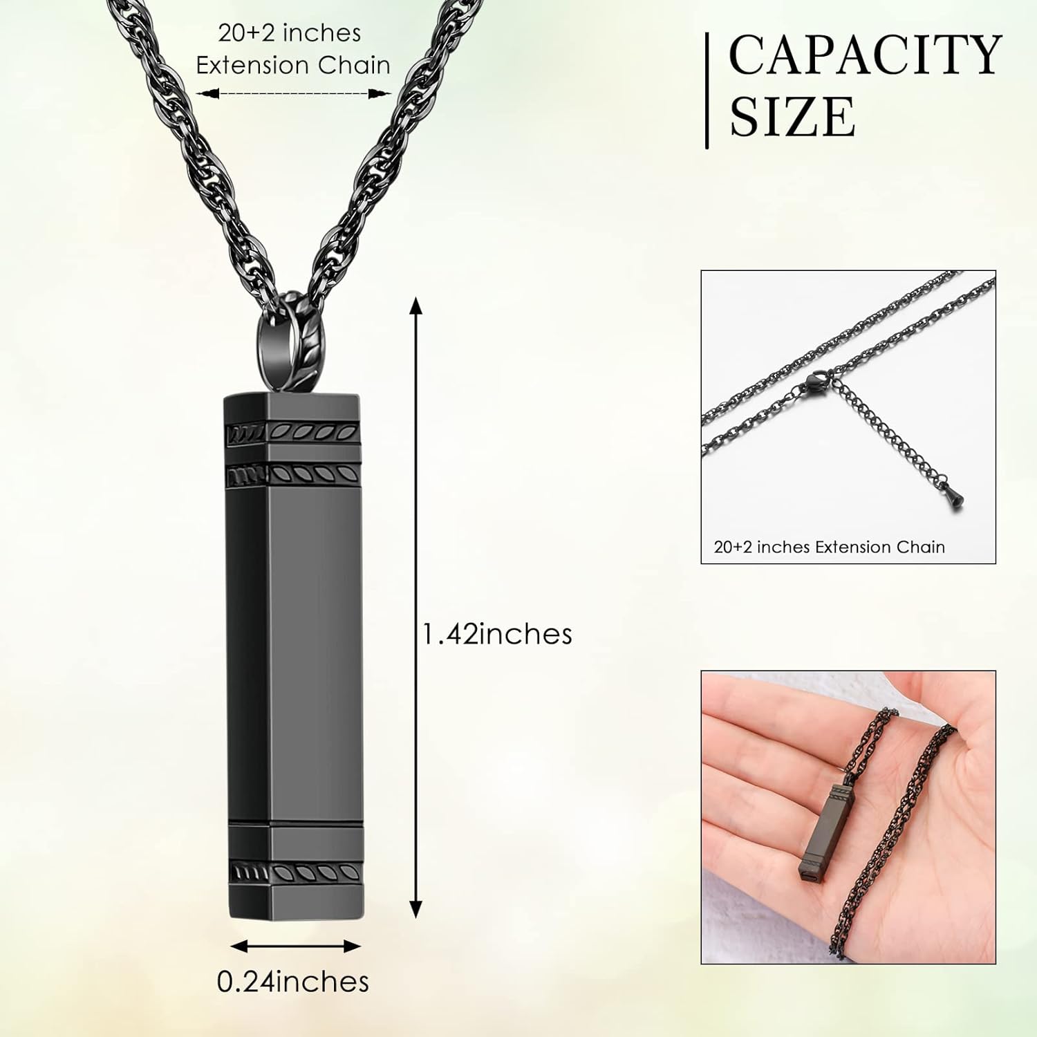 Urn Necklace for Ashes Memorial Cremation Jewelry for Ashes Stainless Steel Ashes Jewelry Cube Ashes Necklace Bar Urn Pendant for Women Men - Image 2